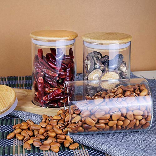 Aleito Glass Food Storage Containers Set,Airtight Food Jars With Bamboo Wooden Lids Kitchen Canisters For Sugar, Candy, Cookie, 