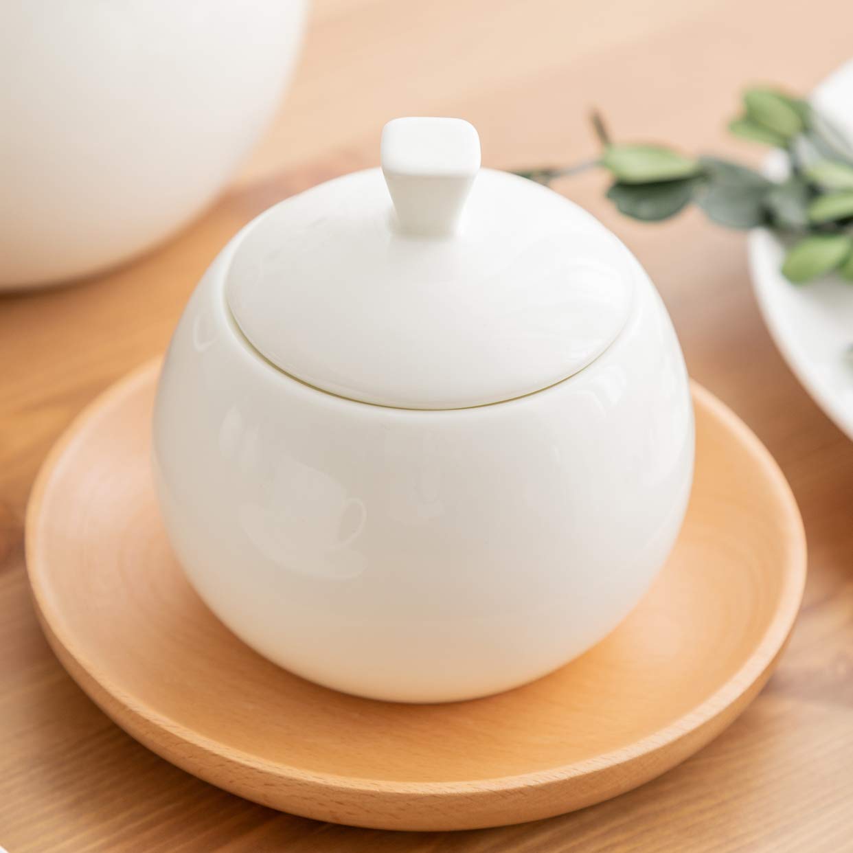 Sizikato Pure White Porcelain Sugar Bowl With Lid, 14 Oz Salt Bowl For Kitchen Or Restaurant