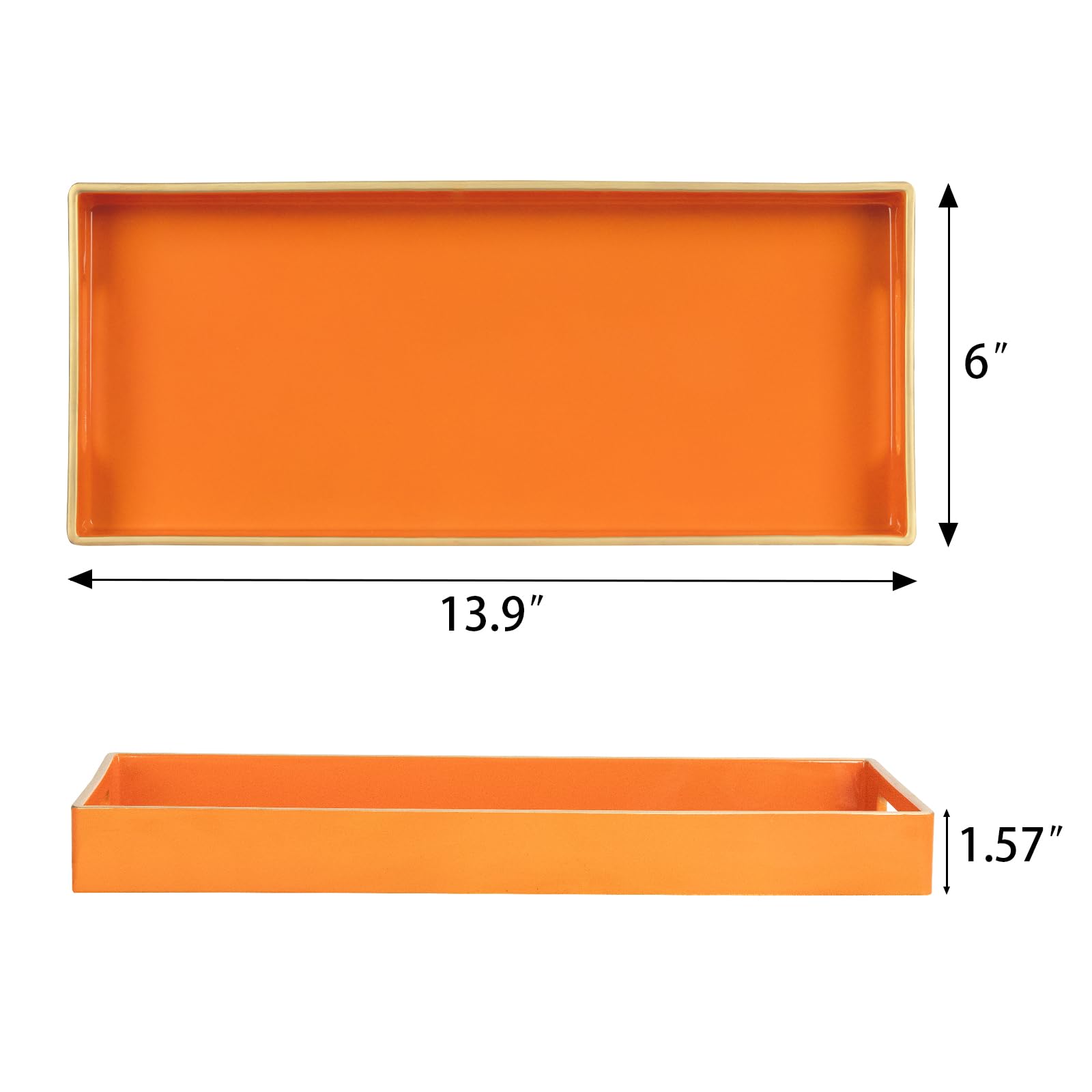 Maoname Orange Vanity Tray, Plastic Decorative Tray, Rectangular Tray With Handles, Bathroom Tray For Toilet Tank, Counter, 13.8