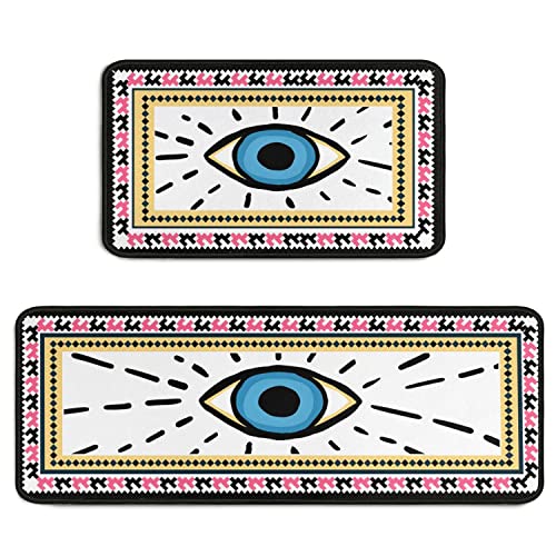 Evil Eye Kitchen Rugs Set Of 2 Boho Non-Slip Kitchen Rug And Mat Cushioned Kitchen Runner Rug Carpets For Floor Bedroom Farmhous