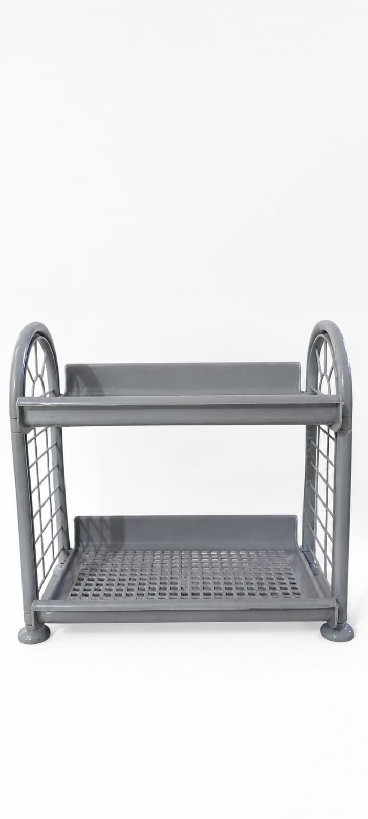 Alokaa 2Tier MultiPurpose Kitchen Rack Grey Plastic Storage Organiser Freestanding Holder For Home