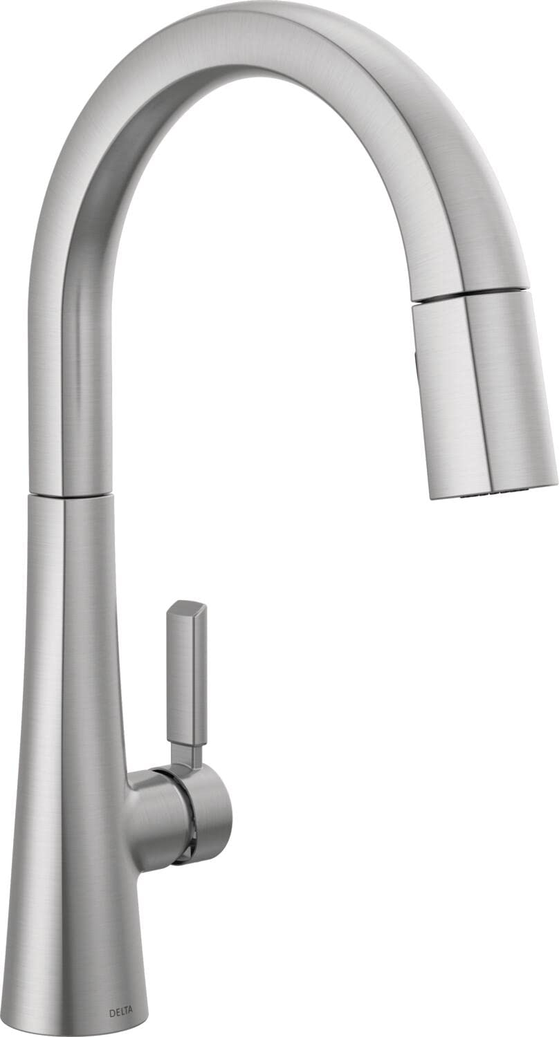 Delta Faucet Monrovia Brushed Nickel Kitchen Faucet, Kitchen Faucets with Pull Down Sprayer, Kitchen Sink Faucet with Magnetic D