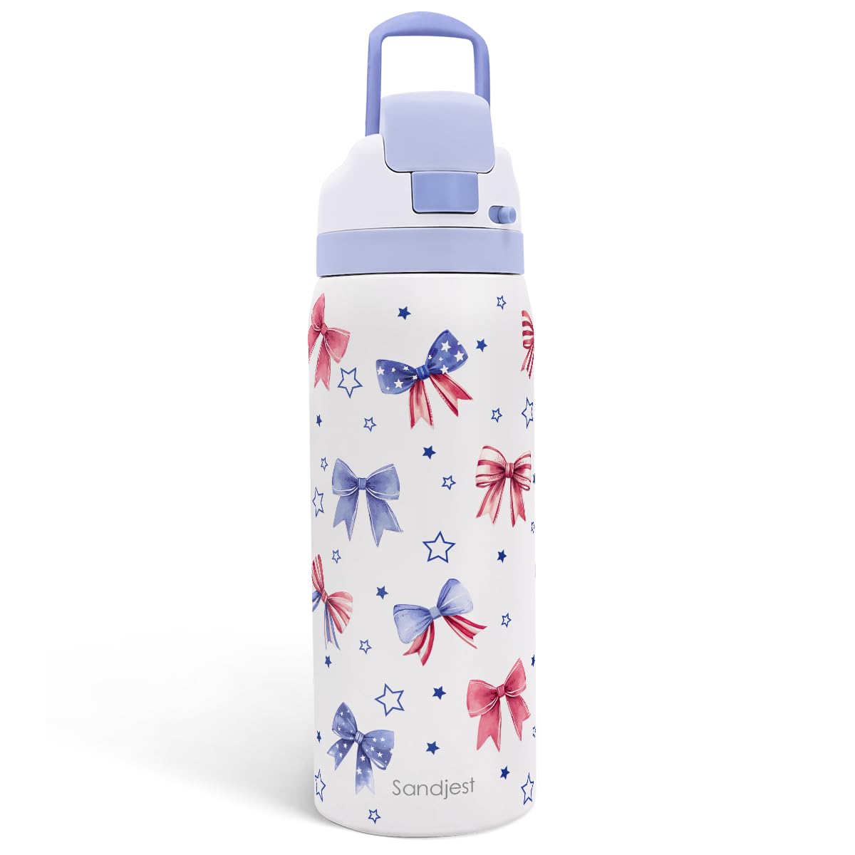 American Flag Stainless Steel Water Bottle, Vacuum Insulated, Push-Button Lid, 32 oz, Gifts for Patriot 4th July, Women Girls Fr