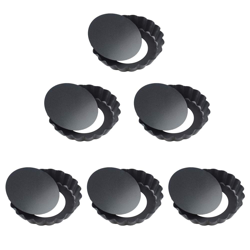 Sktaotao Quiche Pans,Mini Tart Pan With Removable Bottom,Non Stick Small Pie Tins For Baking,4 Inch,Set Of 6 Black