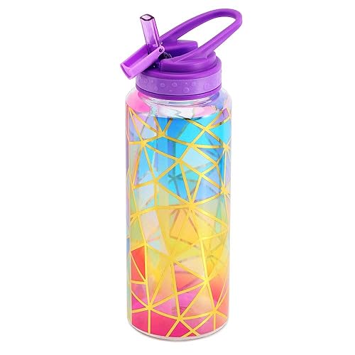 Home Tune Cute Water Bottle with Straw  BPA FREE Tritan &Leak Proof & Carry Handle & Pretty Design  32oz/950ml (Colorful)