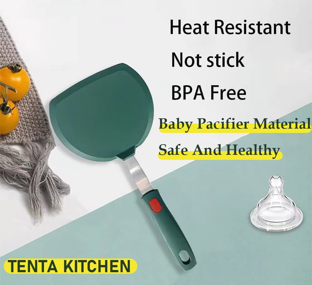 Tenta Kitchen Silicone Turner Spatula Non-Stick Cookware Safe Wide Pancake Spatula For Cooking And Baking- 600F Heat Resistant R
