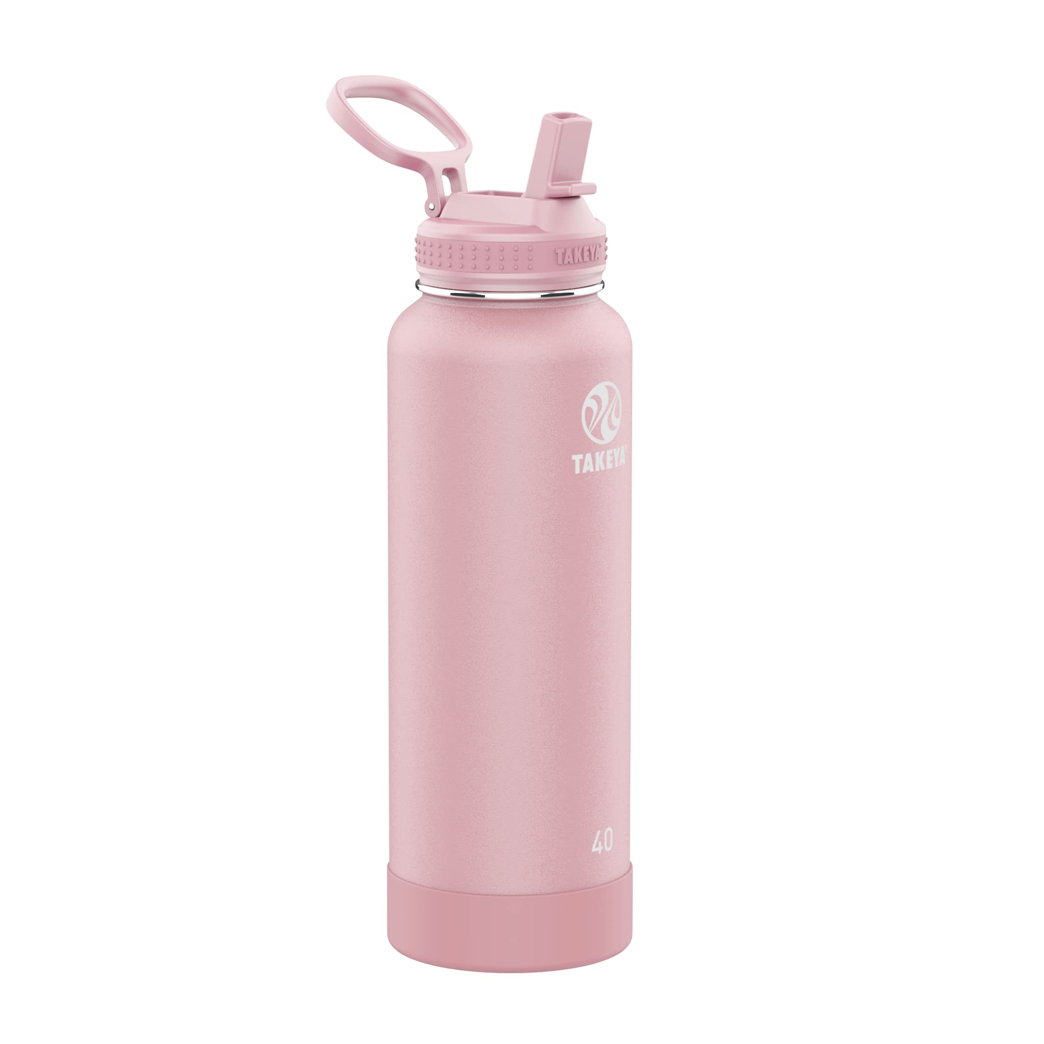 Takeya Actives Insulated Stainless Steel Water Bottle With Straw Lid, 40 Ounce, Blush