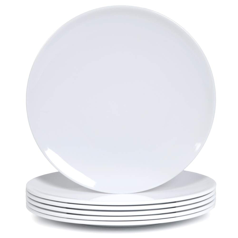 Webbylee Melamine Dinner Plates - 6Pcs 10Inch Dinnerware Dishes Set For Indoor And Outdoor Use, Break-Resistant, White