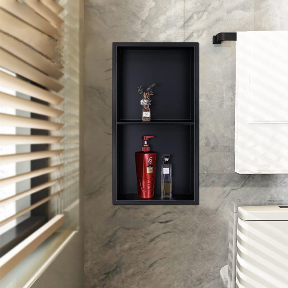 Neodrain No Tile Shower Niche, Stainless Steel Wall Niche 13.1''X25.1''(Inner Size 12''X24''), Two-Tier Bathroom Shelf, No Tile