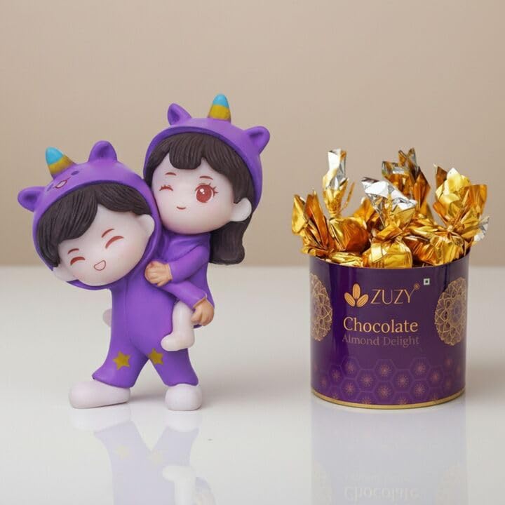 Ecraftindia Resin Couple Statue Girl On BoyS Shoulder Showpiece ValentineS Day Gift With Zuzy Chocolate Box