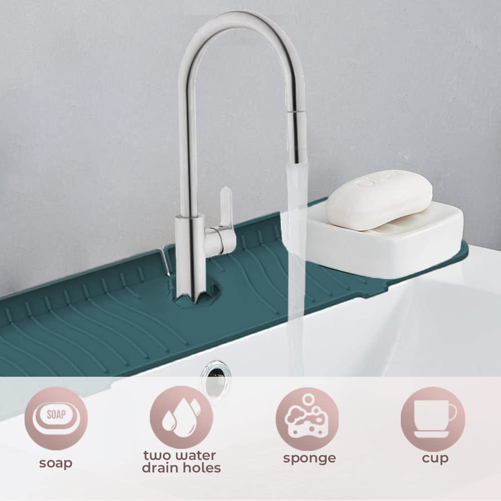 Biopronext Kitchen Sink Splash Guard Behind Faucet - Large 24 Inch Silicone Sink Faucet Mat Splash Guard - Premium Faucet Splash