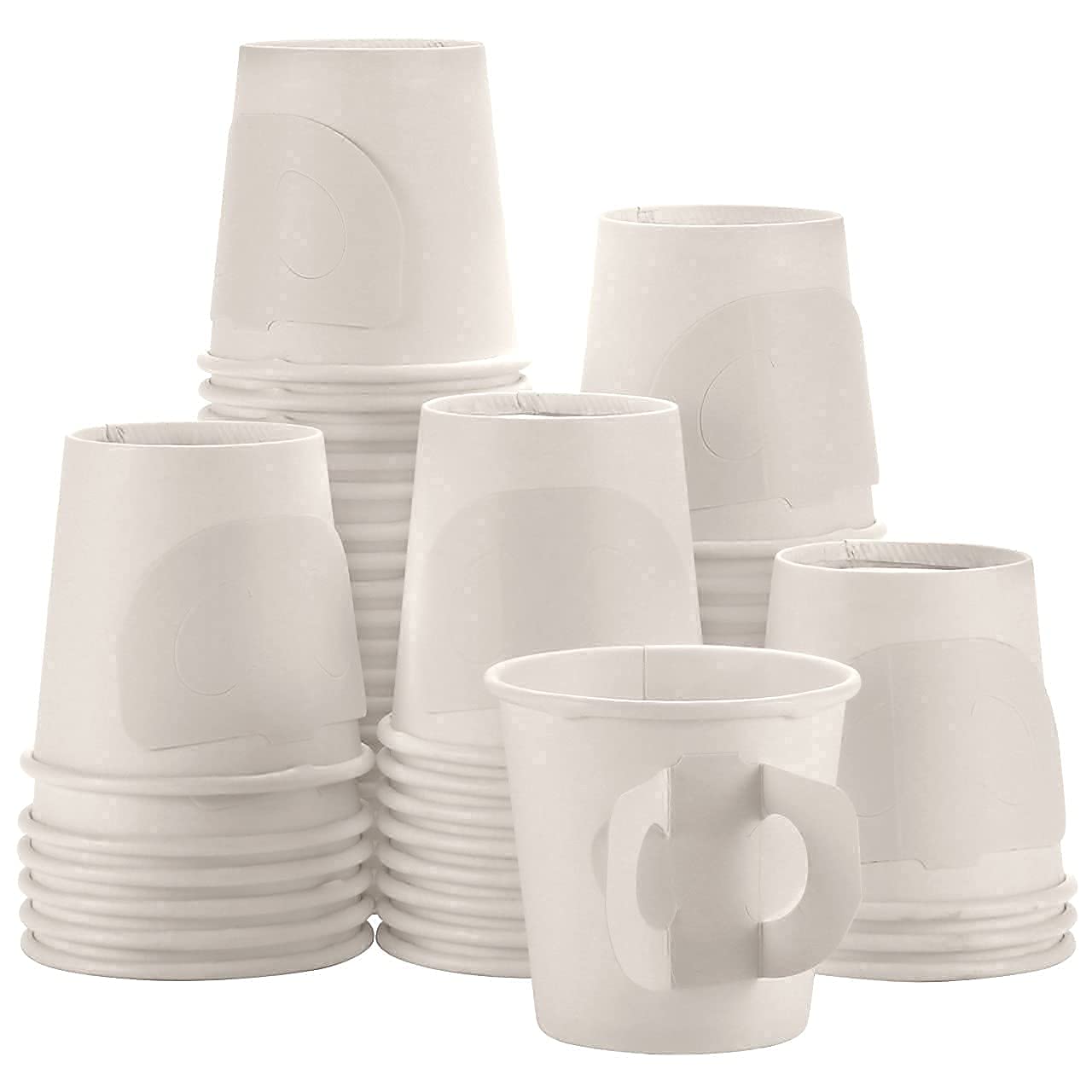 Kingzak Premium Espresso White Paper Cups With Handles - 4 Oz (50 Pack) - Elegant, Eco-Friendly & Perfect For Creamy Coffee Mome