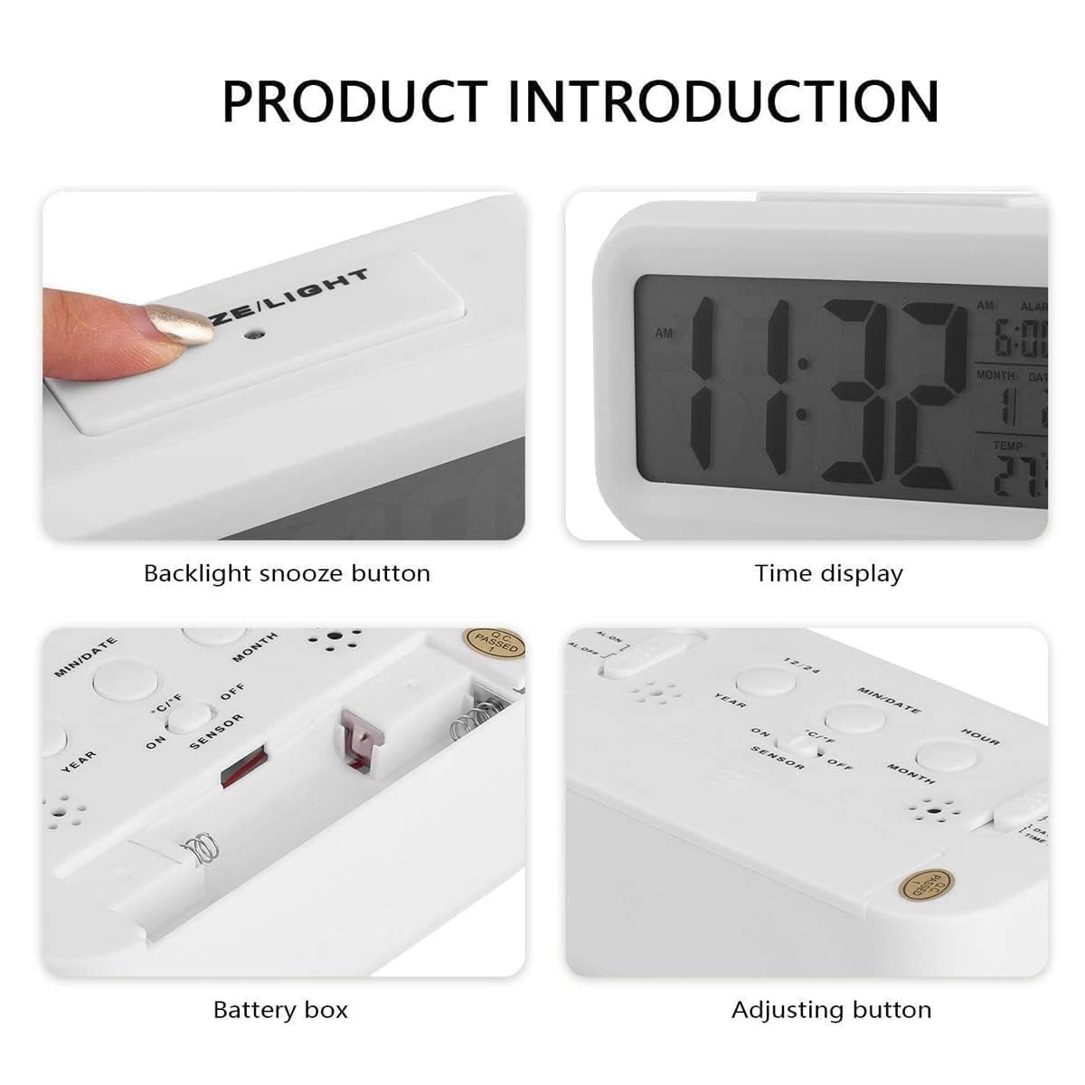 Aerys Digital Alarm Clock, Table Clock With Automatic Sensor, Date And Temperature Display, Compact Desk Clock For Students, Hom