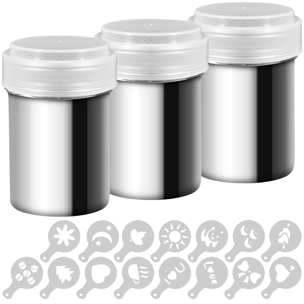 3 Pack Stainless Steel Powder Shaker, Suger Shakers Coffee Cocoa Dredges With Fine-Mesh Lid, Aifuda Power Can For Cooking Home R