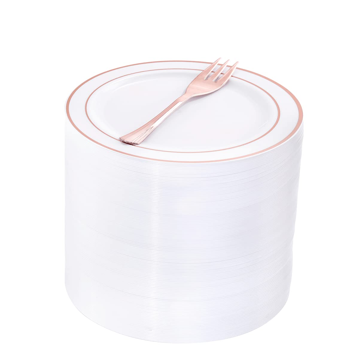 Wellife 240 Pieces Rose Gold Plastic Dessert Plates With Disposable Forks, Includes 120 Pcs Appetizers Plates 6.5 Inch, 120 Pcs