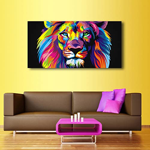 Animal Lion Pictures Wall Decor Art For Bedroom,Colorful Lion Canvas Wall Art Paintings For Living Room,Artwork Stretched And Re