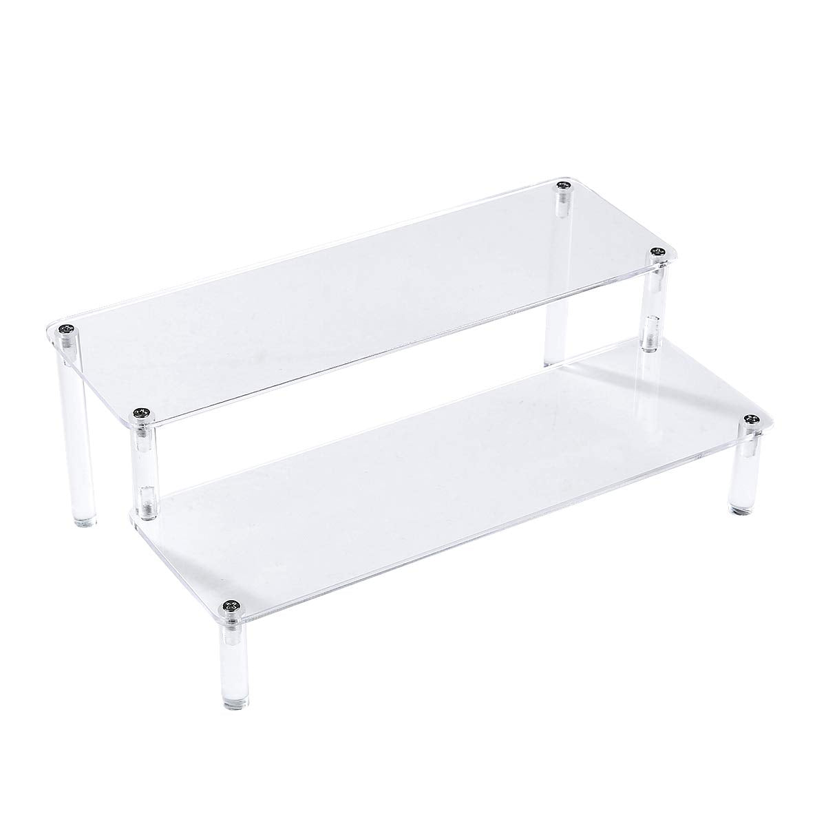 BYCY Acrylic Clear 2-Tier Riser Display Shelf for Figures, Desserts Holder, Collections Organizer and Cosmetic Items Shelf (12 x