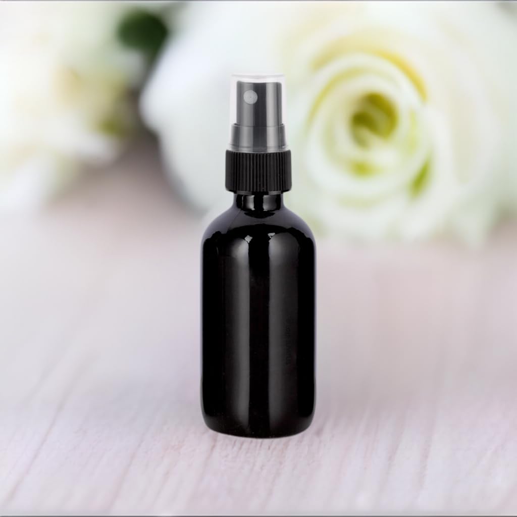 Juvitus 1 Oz / 30 Ml Black Glass Boston Round Bottle With Black Fine Mist Spray + Funnel (24 Pack)