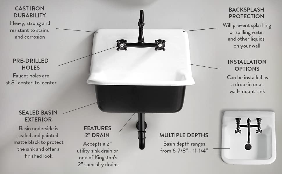 Gourmetier GCLWS302019 30X20 Single Bowl Wall Mounted Sink  White