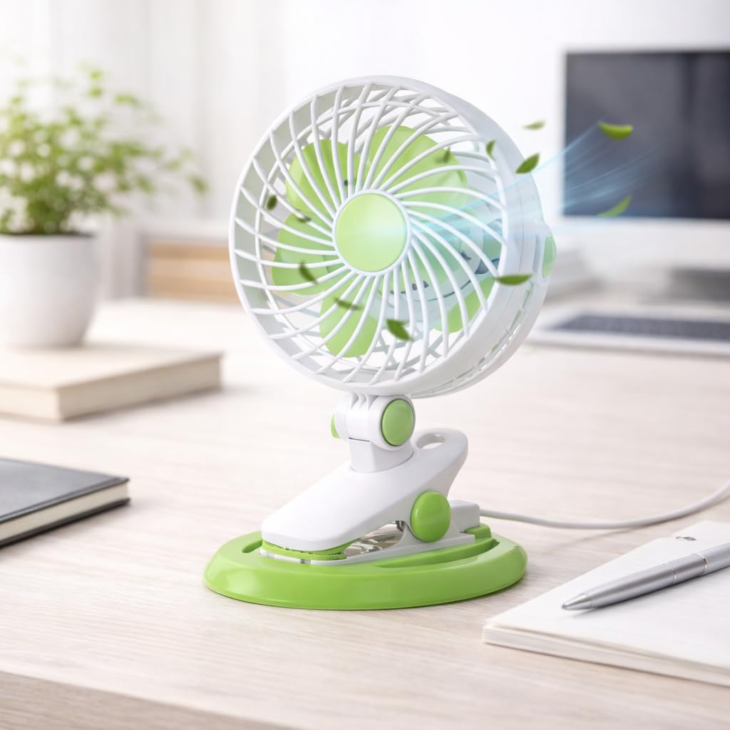 Gesto Rechargeable Clip Fan With 1800Mah Battery, Portable Mini Table Fan With 3 Speed Modes, Usb Powered Quiet Fan For Study Ta
