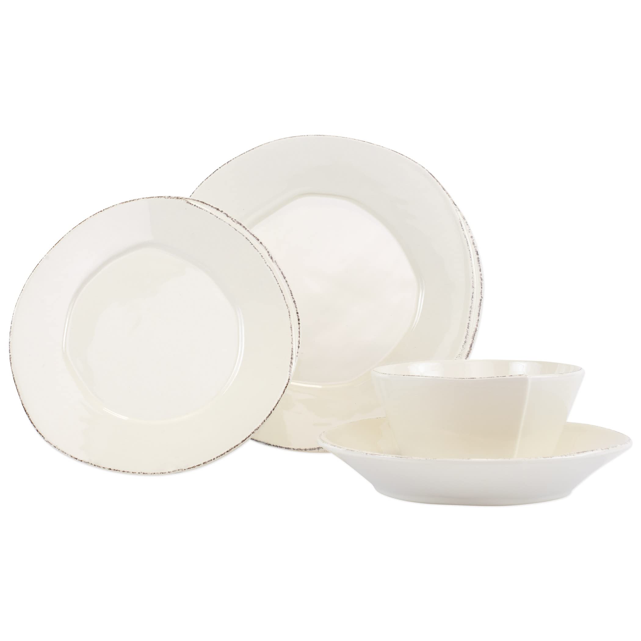 Vietri Lastra Linen 4-Piece Place Setting - Stoneware Dinnerware with Bowls & Plates, Handcrafted in Tuscany