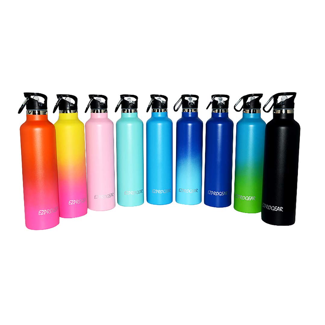 Ezprogear Stainless 25 Oz Steel Water Bottle Double Wall Vacuum Insulated (25 Oz, Yelllow/Rose-Pink)