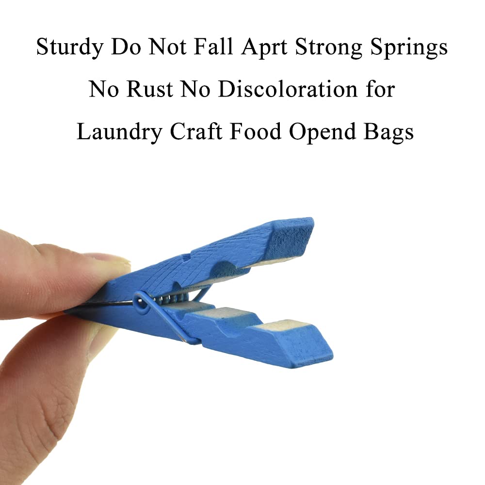 Hahiyo Blue Wooden Clothes Pins Clothespins Small Aviod Fall Apart 2.87 Inches Length 16 Pack Strong Springs No Rust No Discolor