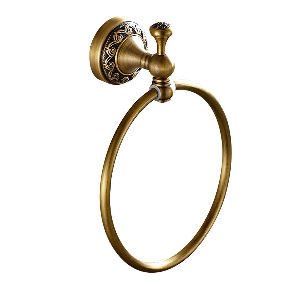 Leyden Brass Towel Ring, Antique Retro Round Towel Holder, Wall Mounted Bath Hand Towel Rack Rail Bathroom Hardware Classical An