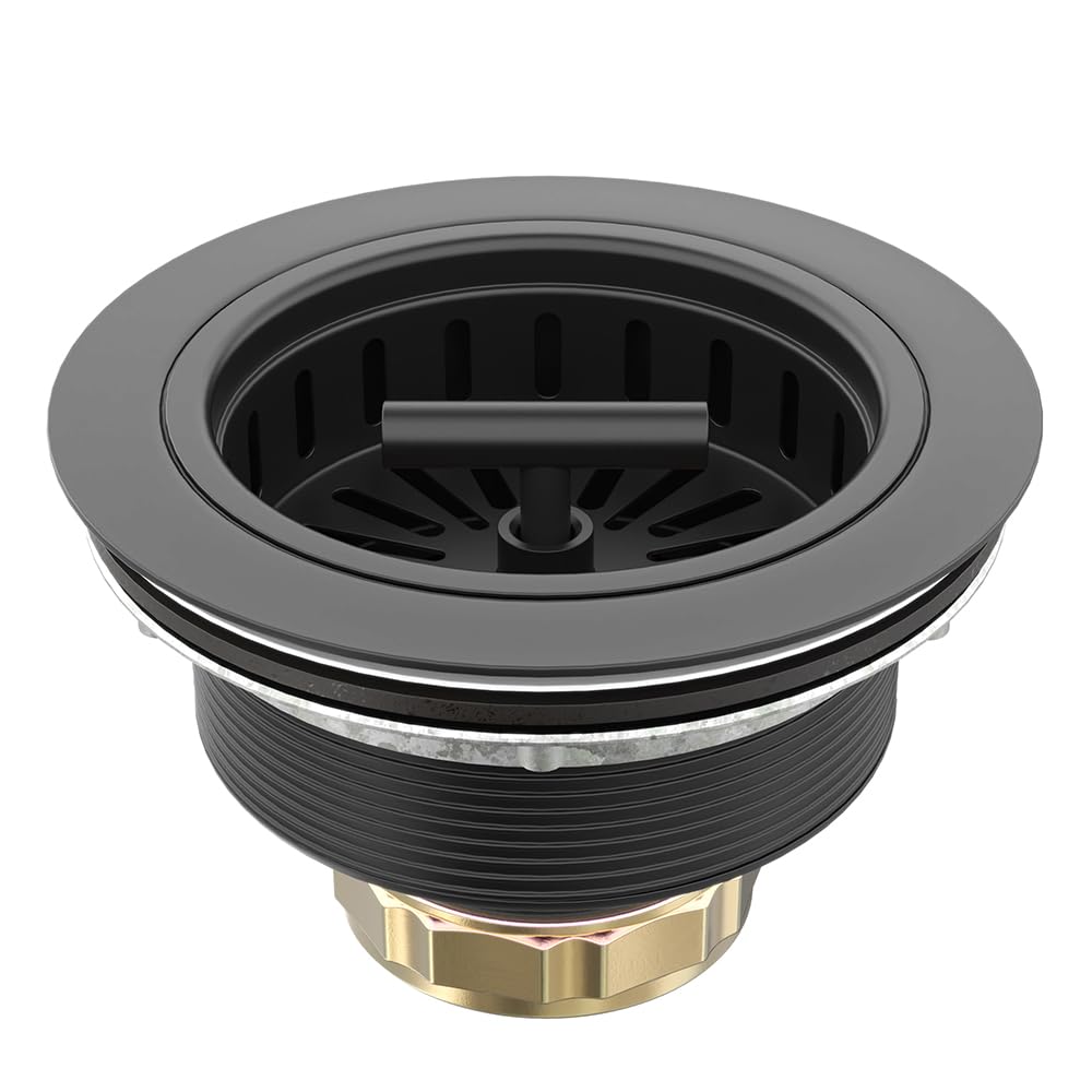 KONE Black Kitchen Sink Drain Matte Black Sink Strainer 3-1/2 Inch Drain Assembly Kit Replacement for Universal 3.5 Inch Kitchen Sink  All Stainless Steel Body with Strainer Basket and Drain Stopper