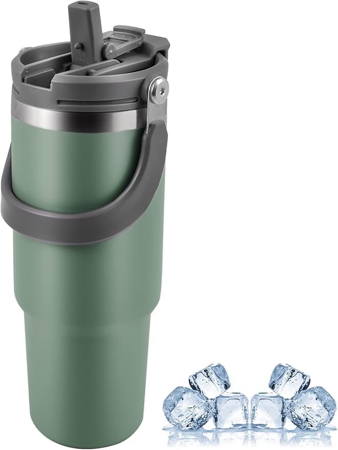 Zostica Insulated Stainless Steel Tumbler With Handle, Flip Traw Lid, Cold & Hot Drink Cup For Office, Gym & Car