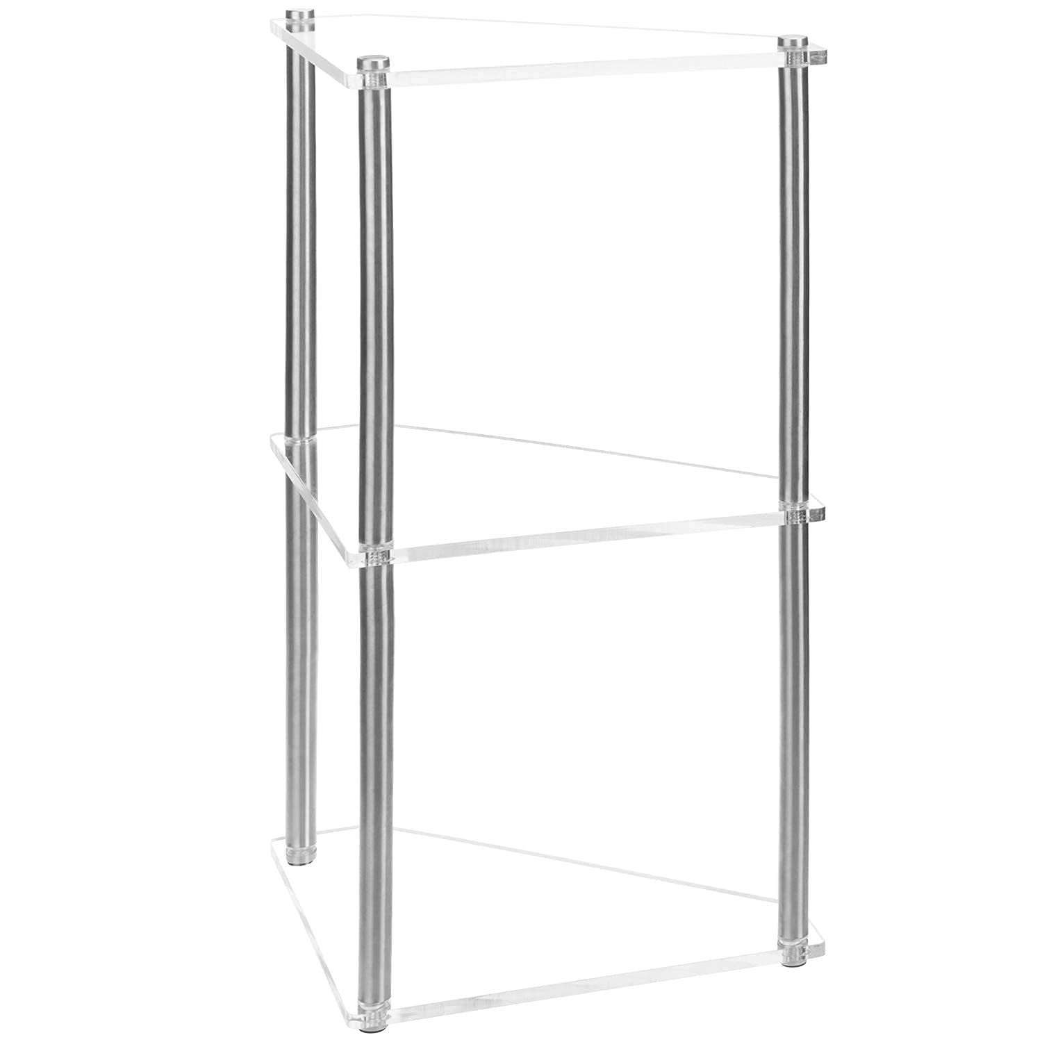 MyGift 3 Tier Clear Acrylic and Metal Tabletop Decorative Display Stand Desktop Corner Shelf  Tiered Bathroom Vanity Cosmetic Makeup Organization Shelves