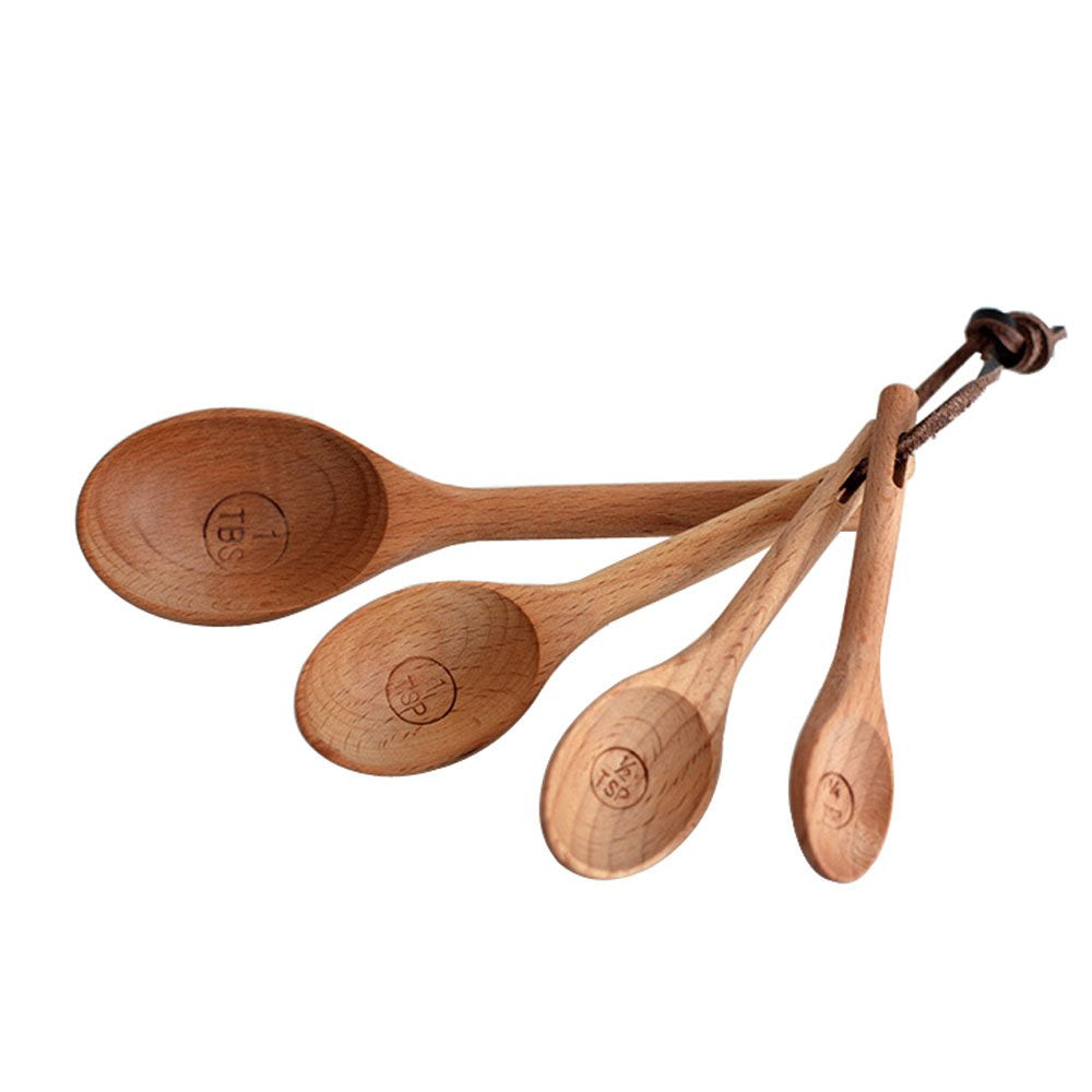 4Pcs/Set Wood Measuring Spoons Set Healthy No Paint Cooking Tools