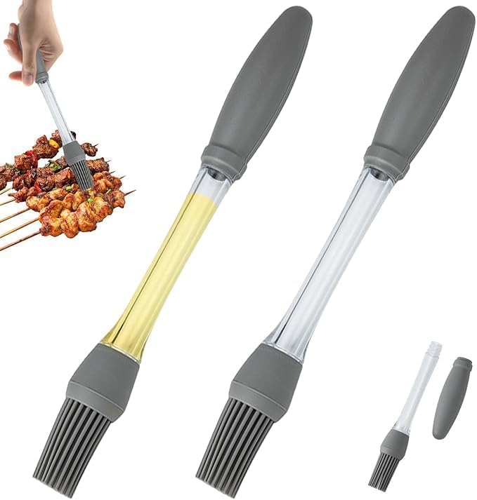 Cuzenal Professional Silicone Basting Brush, Heat Resistant Oil Brush For Bbq Grilling Baking, Grey Kitchen Utensil With Soft Br