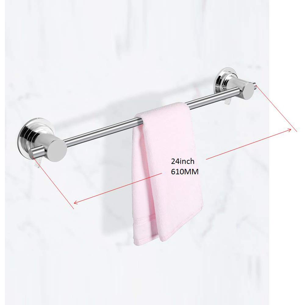 JiePai 24 inch Vacuum Suction Cup Towel Bar Removeable Shower Mat Rod Shower Door Adhesive Towel Bar Suction Towel Rack (Chrome)