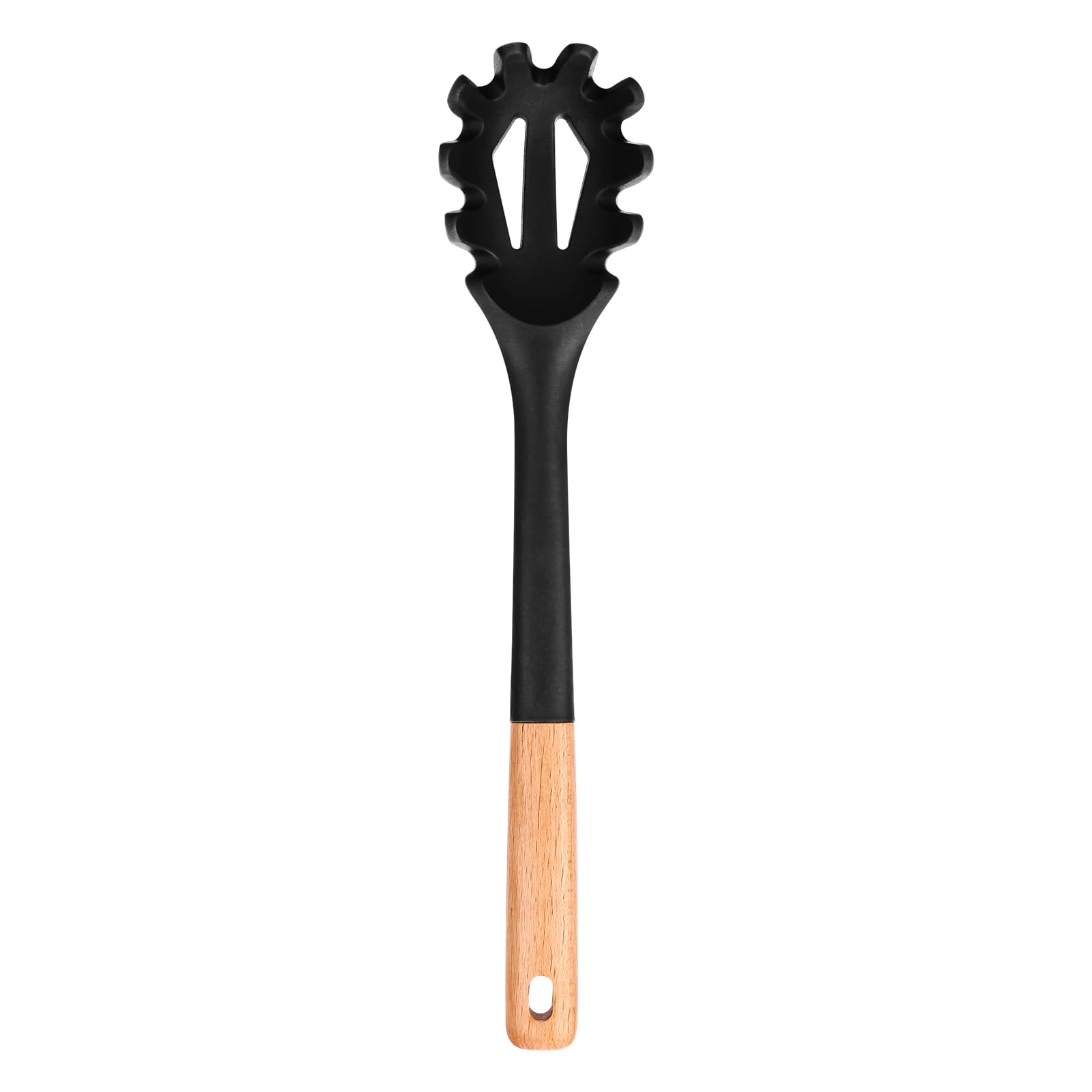 Silicone Pasta Fork, Kitchen Heat Resistant Noodle Spoon Server, Bpa Free Spaghetti Strainer,12.8 Inch (Black)