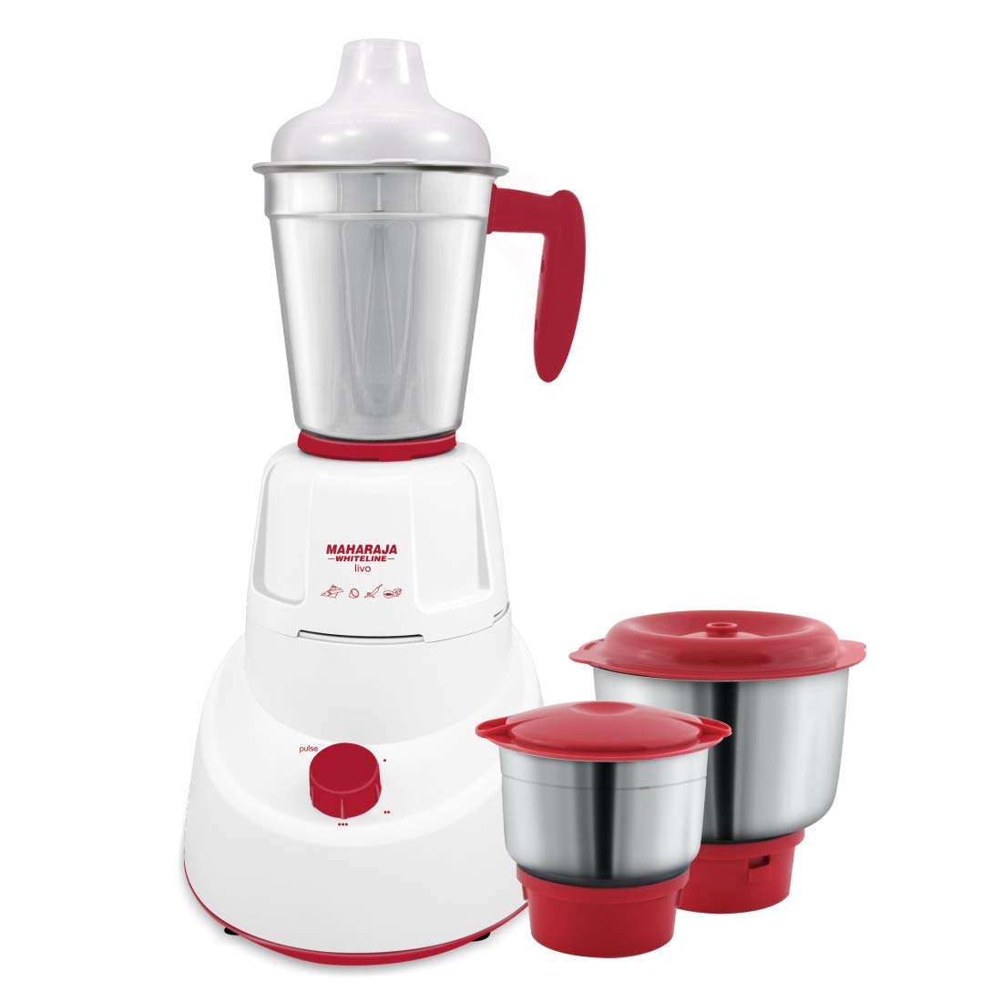 Maharaja Whiteline Mg Livo Mixer Grinder, 500W, 3 Jars (Red)