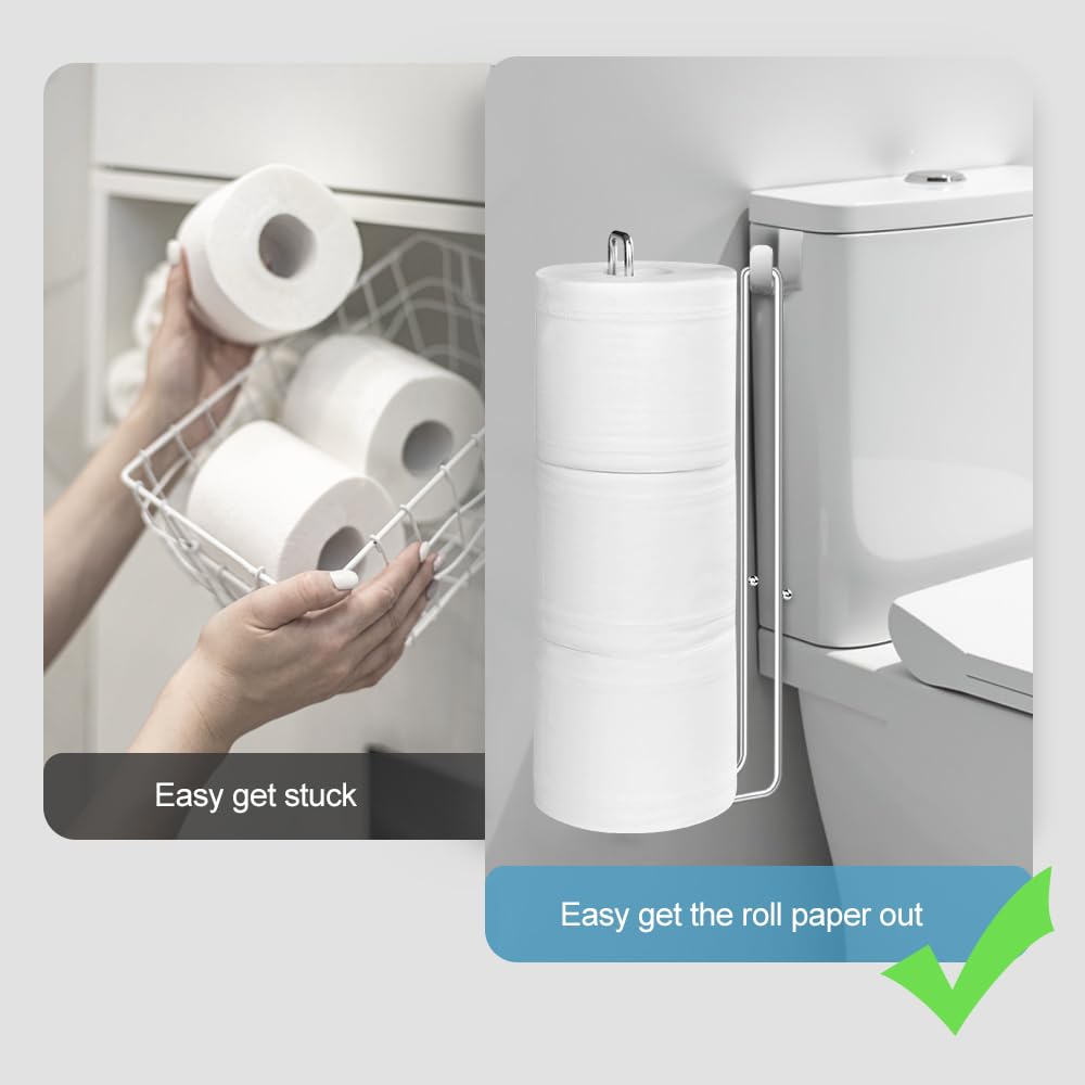 Silver Extra Toilet Paper Storage For 3 Roll Tissue Over The Tank Toilet Paper Roll Holder Stainless Steel Adhesive Hanging Toil