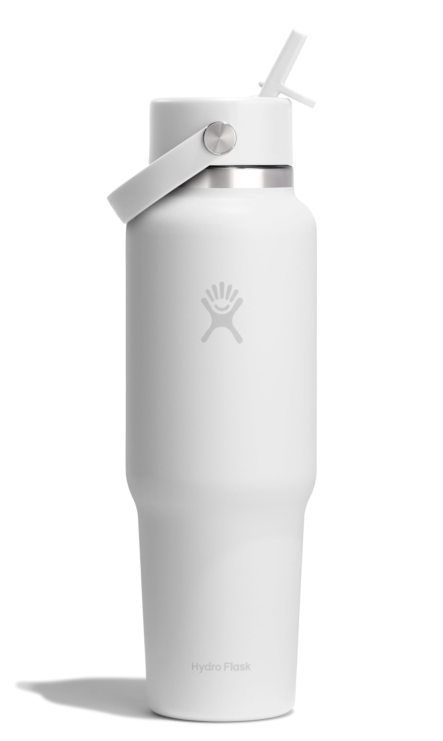Hydro Flask Travel Water Bottle - Insulated Stainless Steel - Wide Straw Lid, Non Spill, Leakproof in 40 Oz Tonal White