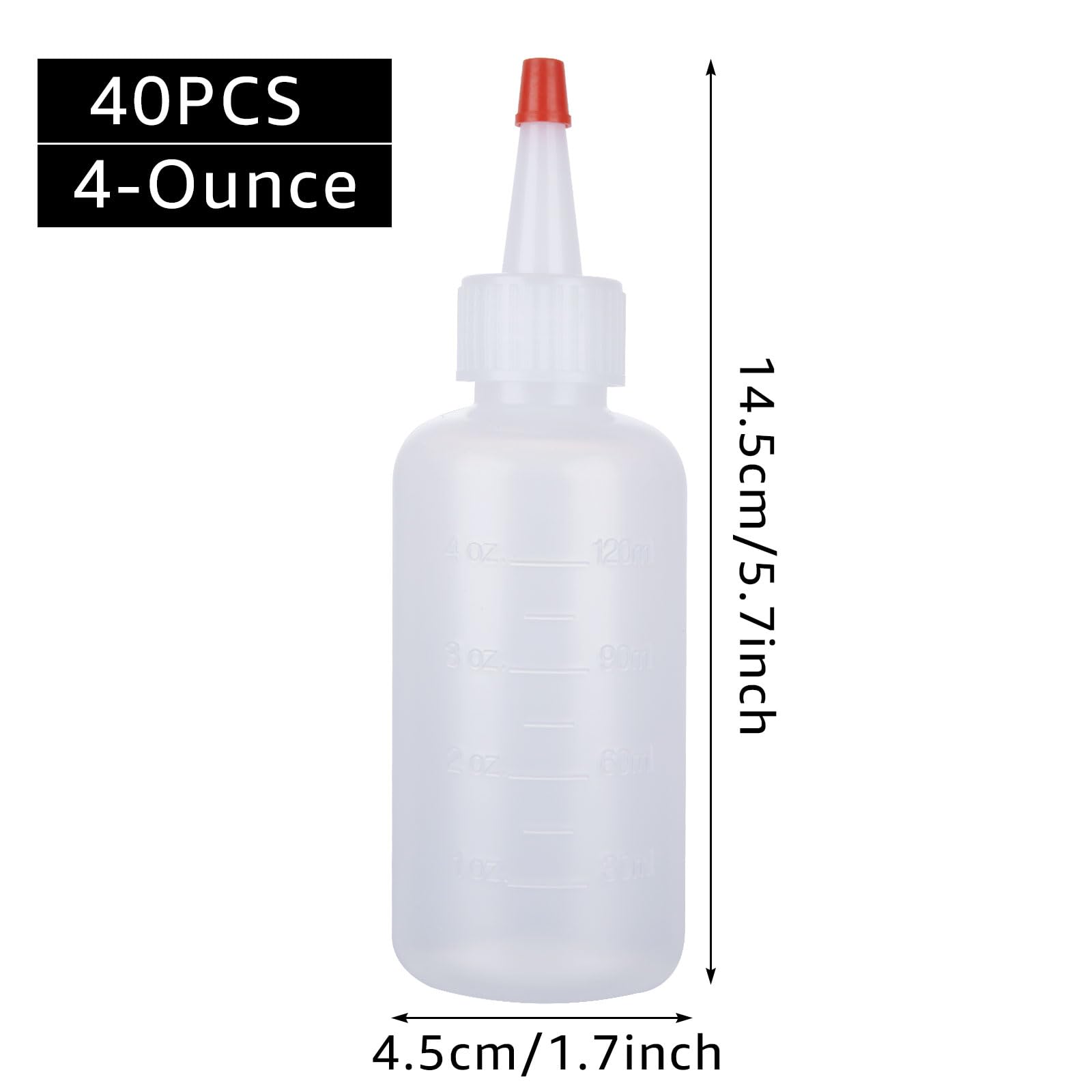 Laniakea 40Pcs Condiment Squeeze Bottles, 4Oz Condiment Bottles With Red Tip Cap And Measurement,Plastic Squeeze Bottles For Cra