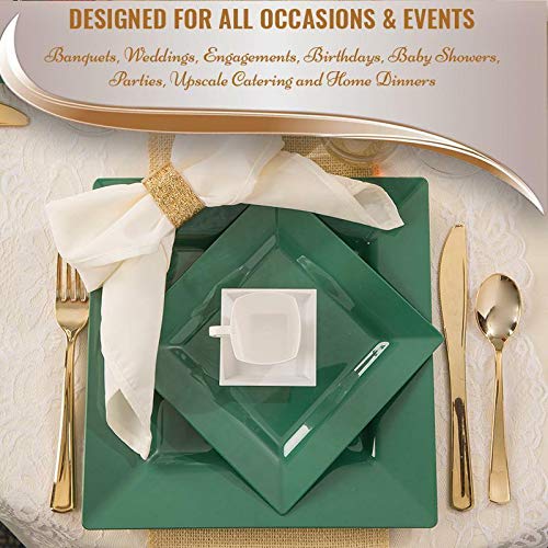 Kaya Hunter Green Plastic Square Dinner Plates (Pack Of 10) 9.5'' - Vibrant & Disposable Tableware, Perfect For Events, Holiday