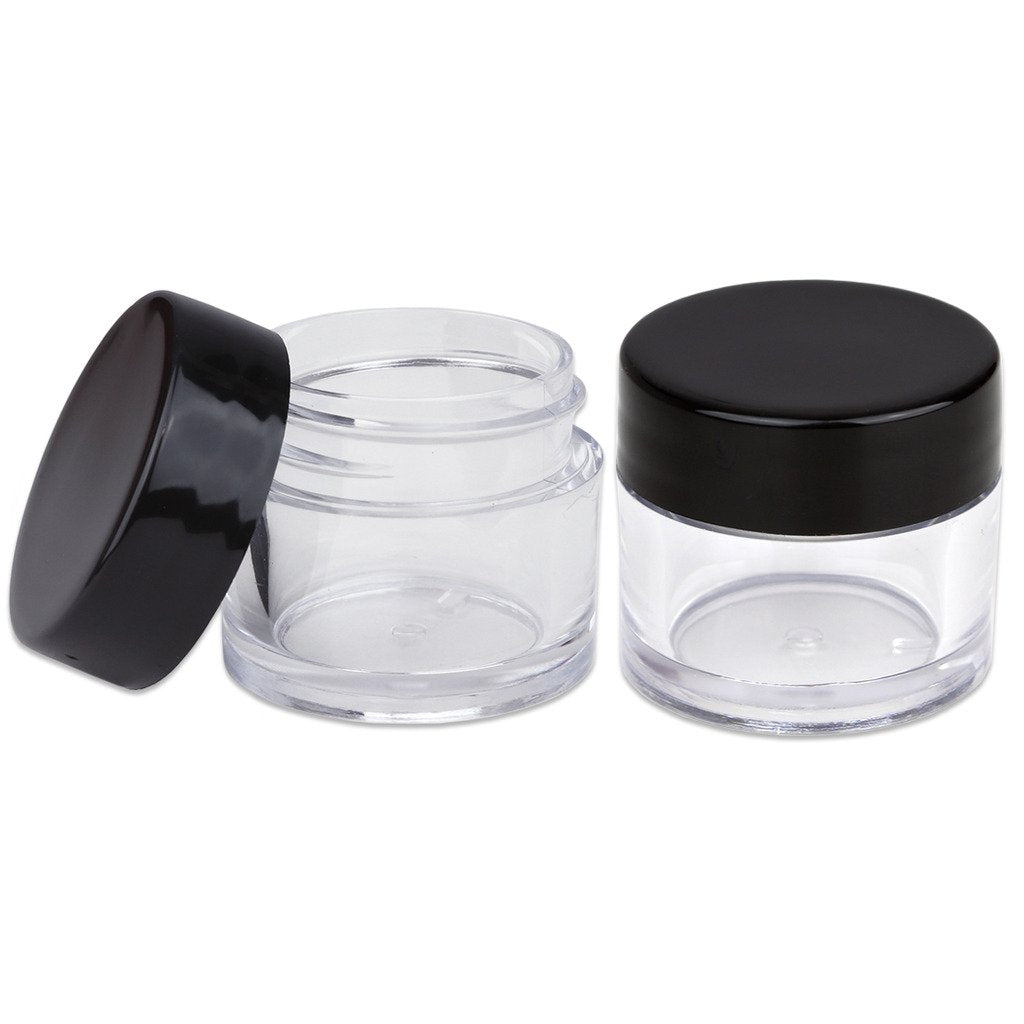 Beauticom High-Graded Quality 7 Grams/7 Ml (Quantity: 12 Packs) Thick Wall Clear Plastic Leak-Proof Jars Container With Black Li