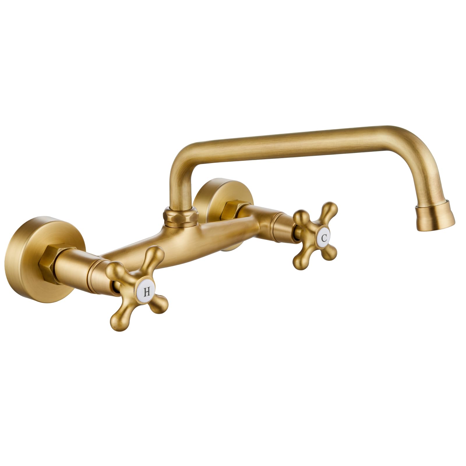 Gotonovo Wall Mount Faucet 8 Inch Center Antique Brass Kitchen Sink Taps 2 Cross Knobs Handle Victorian Commercial With 9 Inch S