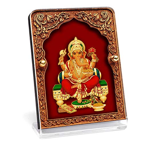 Eknoor Gold Plated And Velvet Base Mahal/Palace Design Ganesh Ji Car Dashboard/Home Decor/Gift Idol - Mahal Velvet