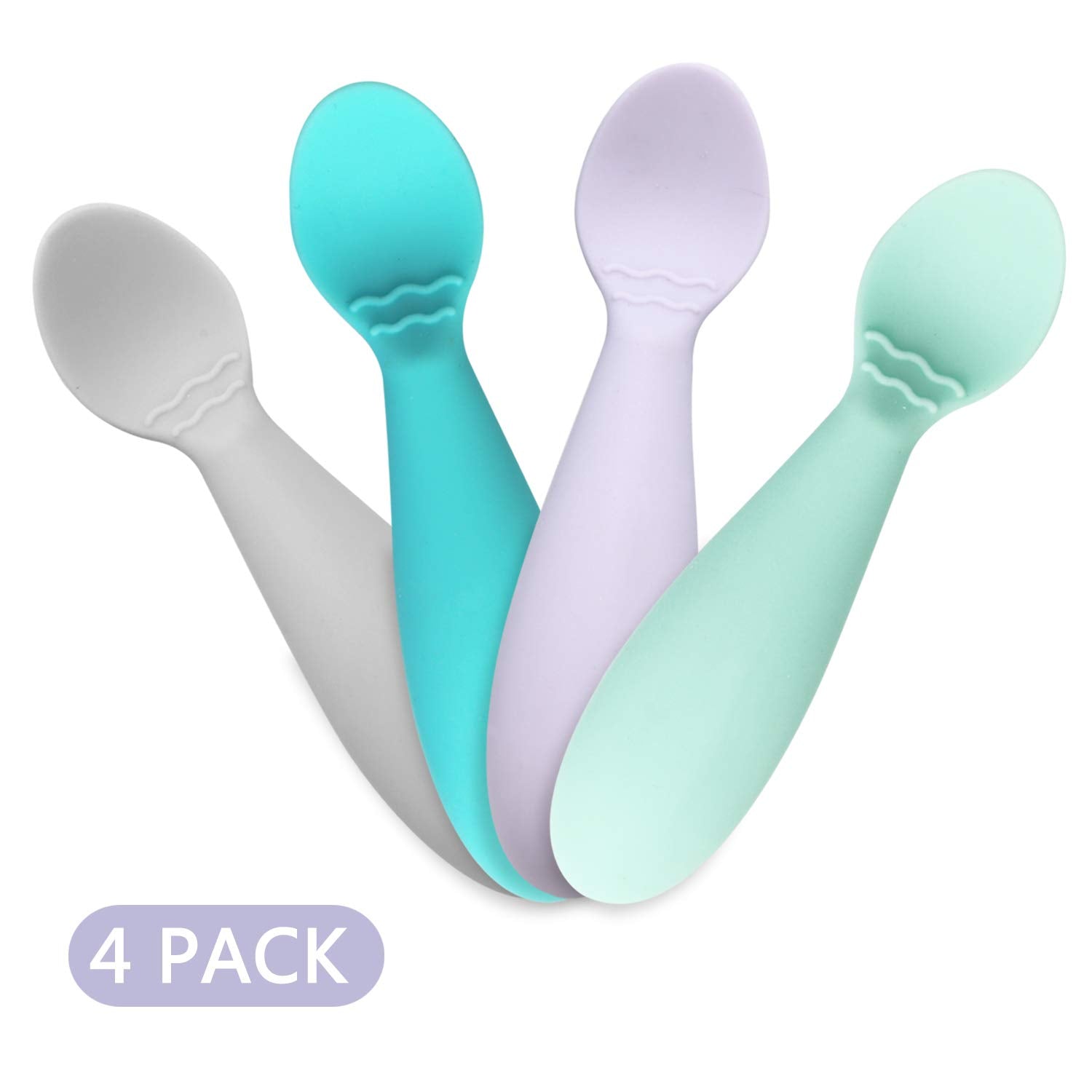 Pandaear Baby Infant Spoons Bpa Free, 4-Pack, Soft Silicone, Self Feeding Fat Handle Utensil