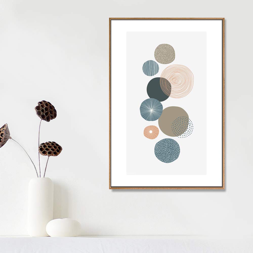 Idea4Wall Framed Canvas Print Wall Art Striped, Spiral & Dotted Circle Variety Geometric Shapes Illustrations Modern Art Mid-Cen