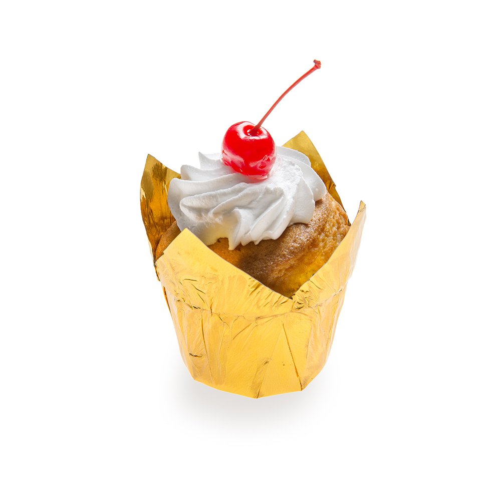 Restaurantware 4 Ounce Petal Baking Cups 200 Grease Resistant Tulip Cupcake Wrappers - Tulip Shaped Oven Safe Gold Paper Disposa