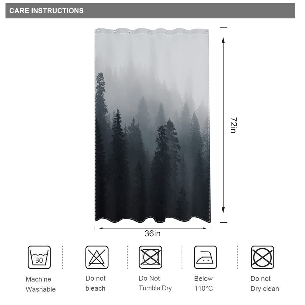 Riyidecor Stall Forest Dark Men Small Half Shower Curtain 36Wx72H Inch Nature Gothic Tree Winter Mountain Foggy Woodland Narrow