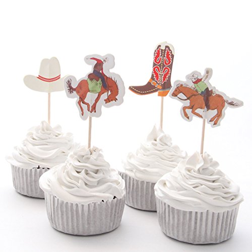 iMagitek 48 Pack Western Cowboy Cupcake Toppers Picks Cake Decorations for Birthday Party  Baby Shower