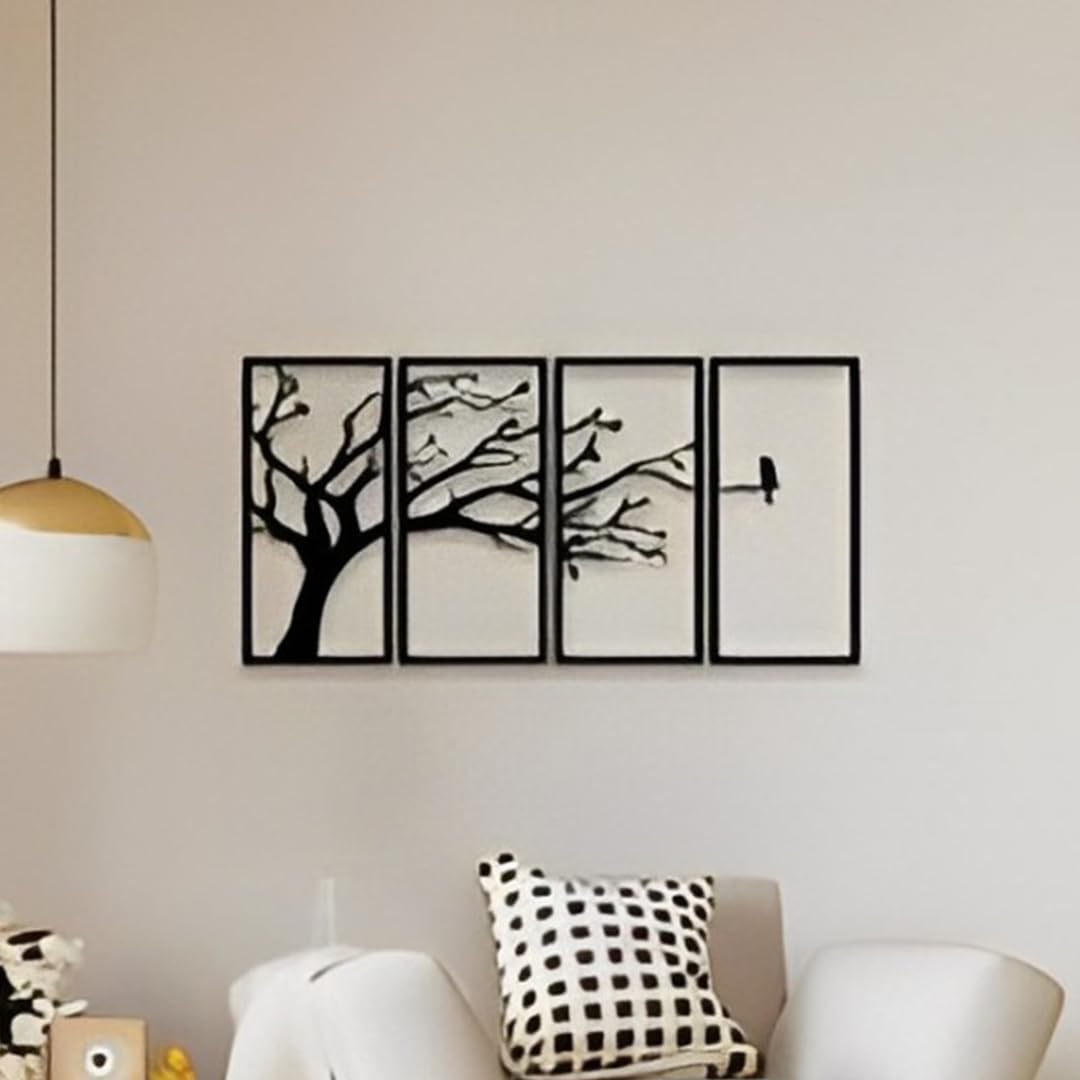 Rise N Shine Wooden Tree Wall Art Panel Frame | Alone Bird In Forest Wooden Wall Art |Wall Decor Hanging | Tree Design Wooden Ho