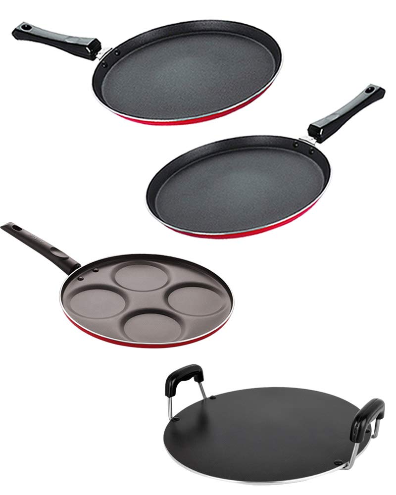 Nirlon Kitchen Accessories For Home Cooking Non Stick Pots And Pan Set Of 4 Pieces (2.6Mm_Ft13_Ft12_Rt_Up4)